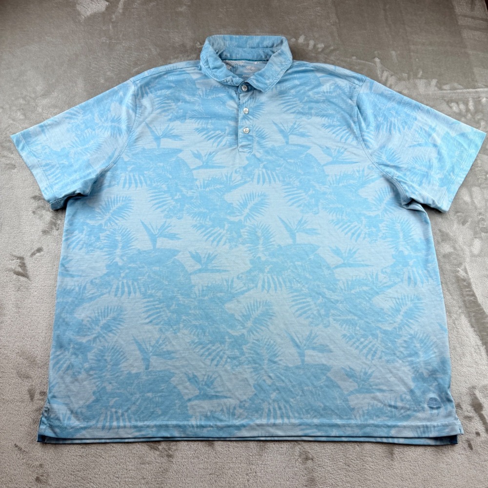 Havana Jim Mens XL Blue Tropical Floral Bird of Paradise Polo Shirt Short Sleeve
